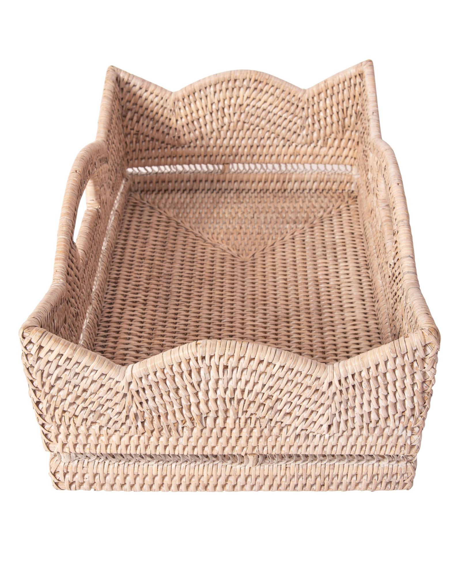 Artifacts Trading Company Rattan Rectangular Scalloped Shelf Basket