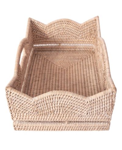 Artifacts Trading Company Rattan Rectangular Scalloped Shelf Basket