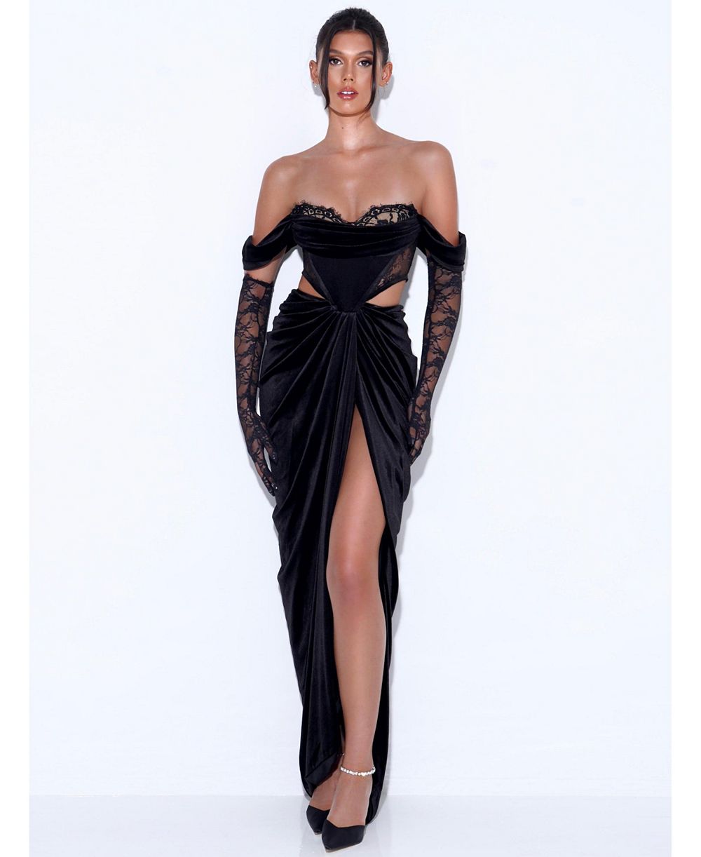 Женское вечернее платье Miss Circle Quintessa Black из бархата и кружева
