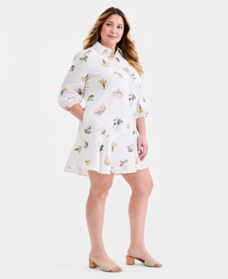 Charter Club Plus Size 100% Linen Collared Flounce Dress, Macy's Exclusive