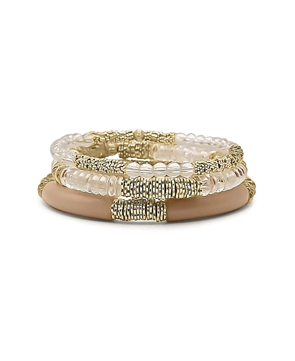 Glass and Gold Plated Textured Bead Bracelet Stack
