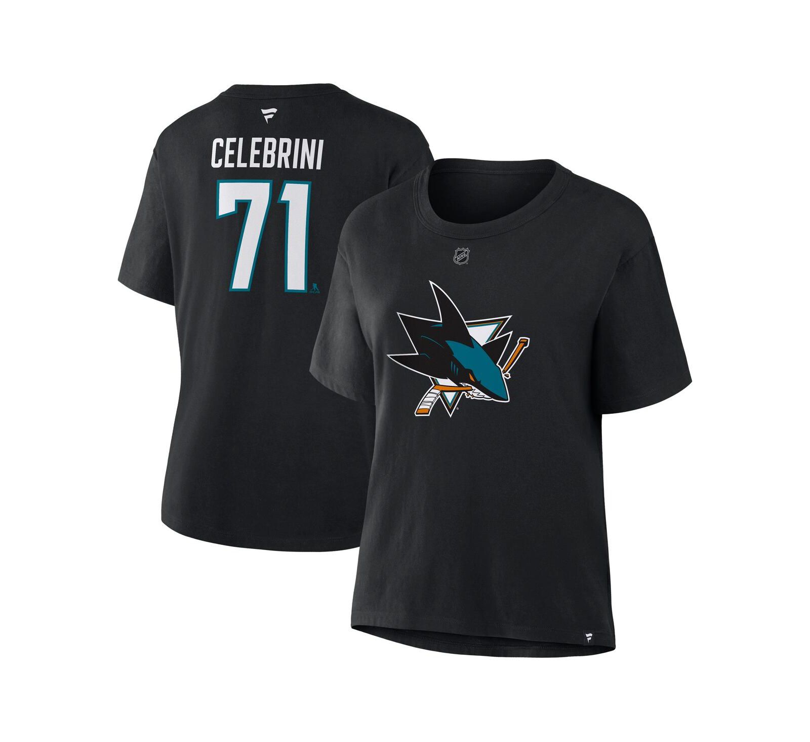 Fanatics Женская футболка Macklin Celebrini Black San Jose Sharks Authentic Stack Name & Number