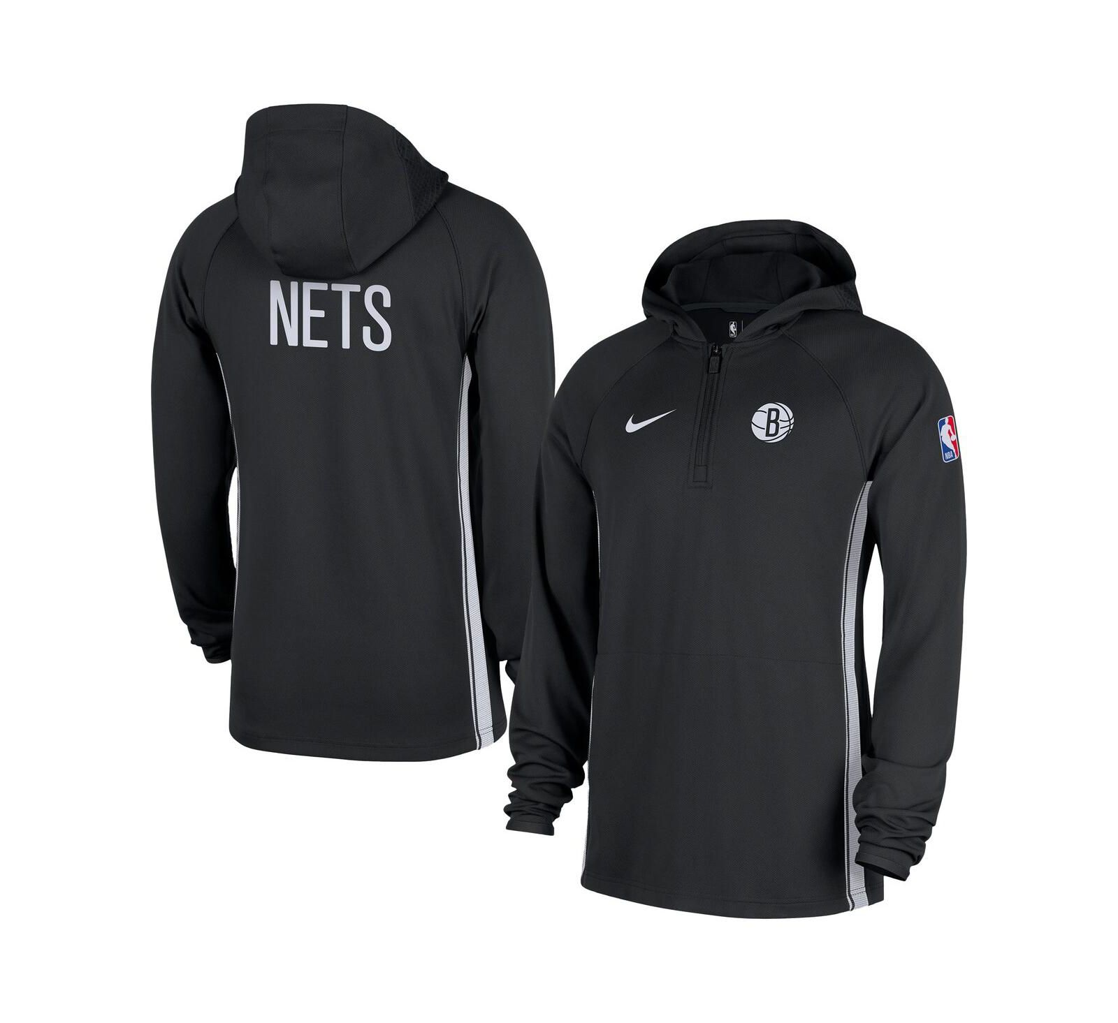 Nike Men's Black Brooklyn Nets Authentic On Court Zone Quarter-Zip Dri-FIT Hoodie Jacket