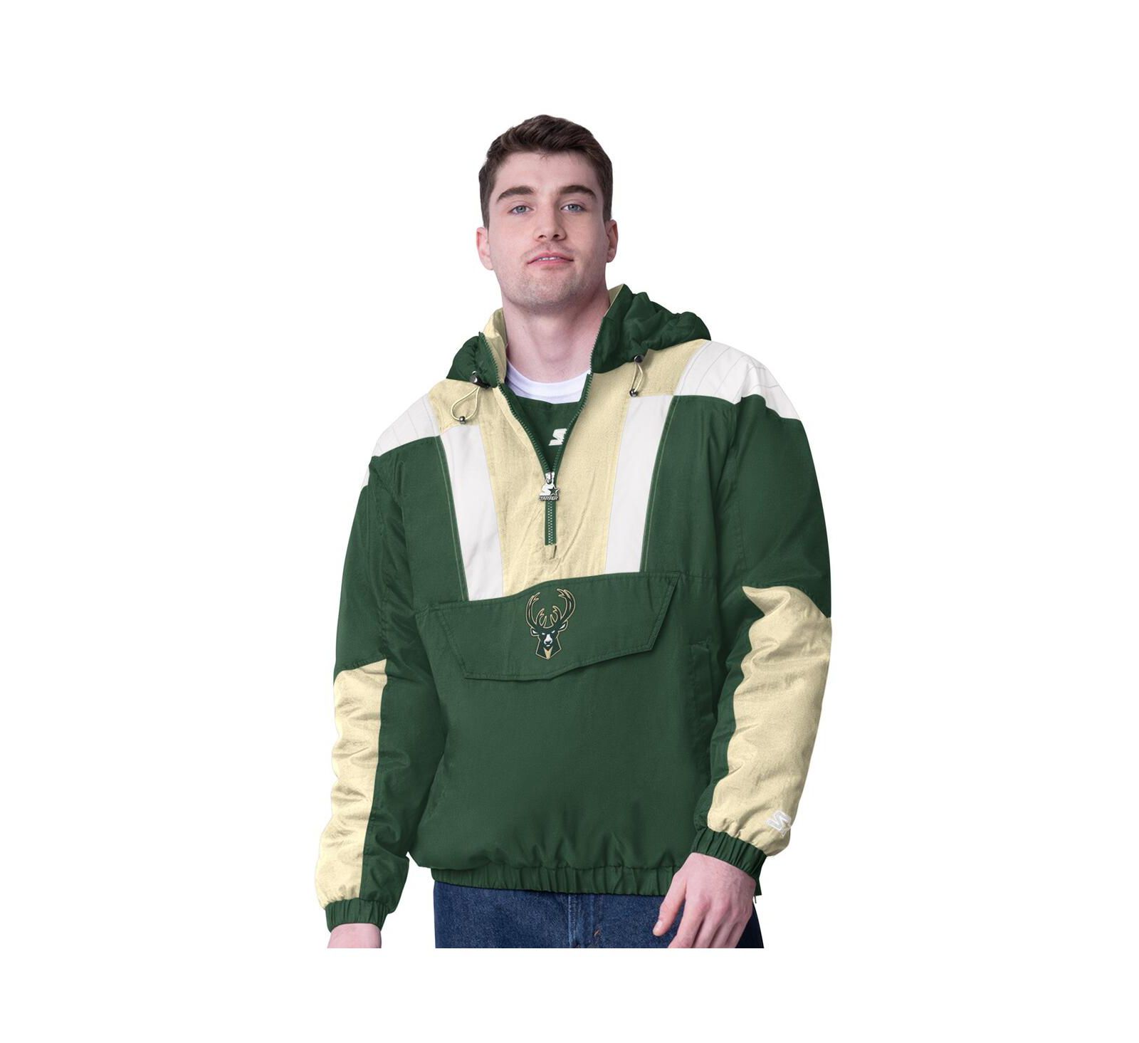 Starter Мужская куртка Milwaukee Bucks Charger Half-Zip, темно-зеленый/кремовый