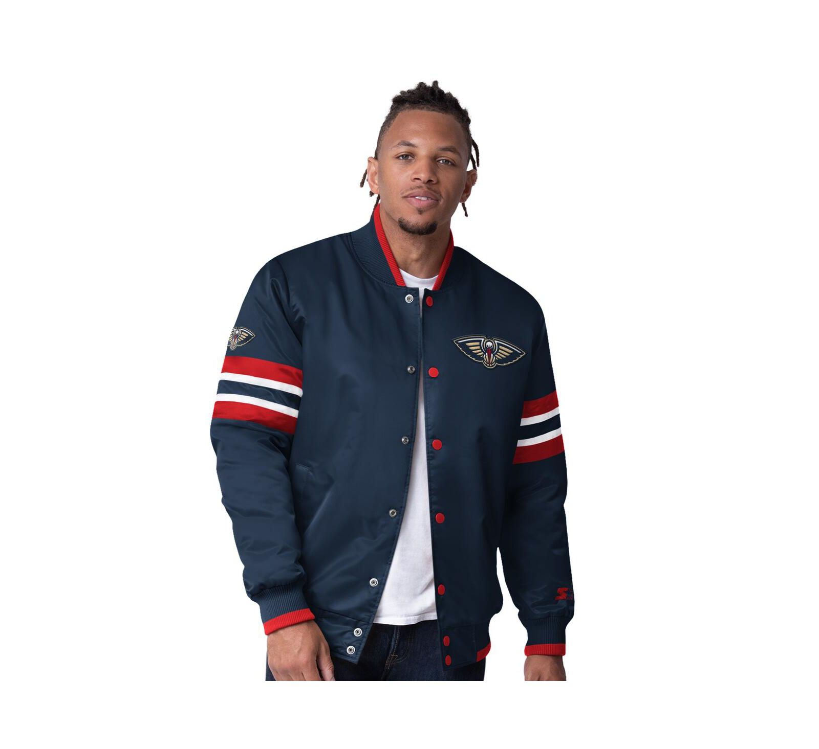 Starter Men's Navy New Orleans Pelicans Scout Varsity Satin Full-Snap Jacket