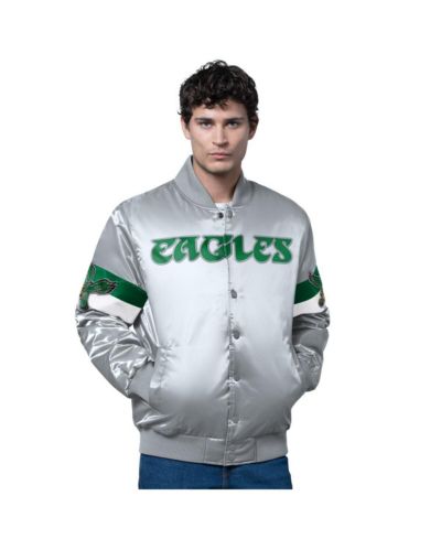 Starter Men's Silver Philadelphia Eagles Triple Option Full-Snap Varsity with Logo Jacket