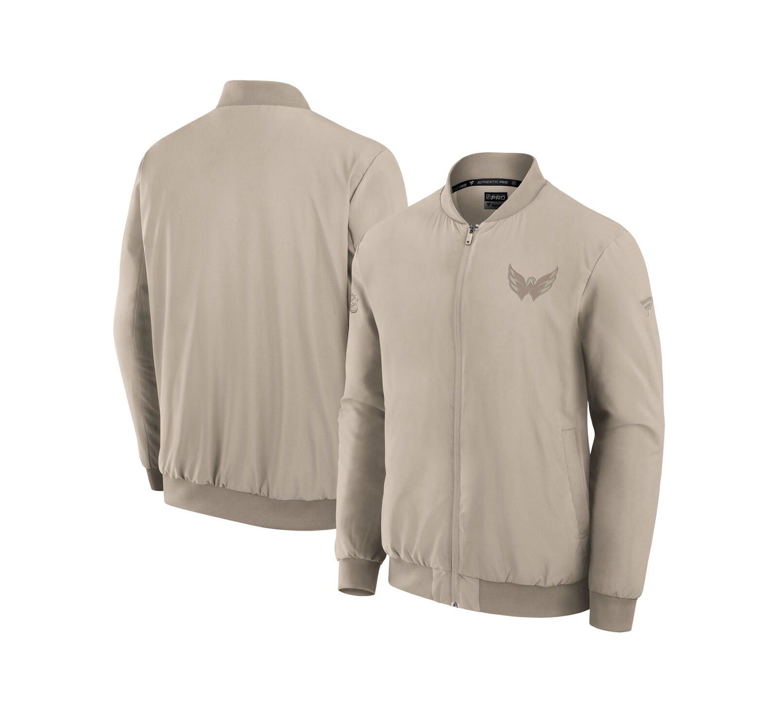 Fanatics Men's Tan Washington Capitals Authentic Pro Road Lightweight Full-Zip Bomber Jacket