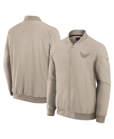 Fanatics Men's Tan Washington Capitals Authentic Pro Road Lightweight Full-Zip Bomber Jacket