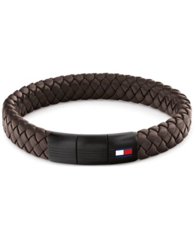 Мужской плетеный браслет Tommy Hilfiger из коричневой кожи с черным ионным напылением