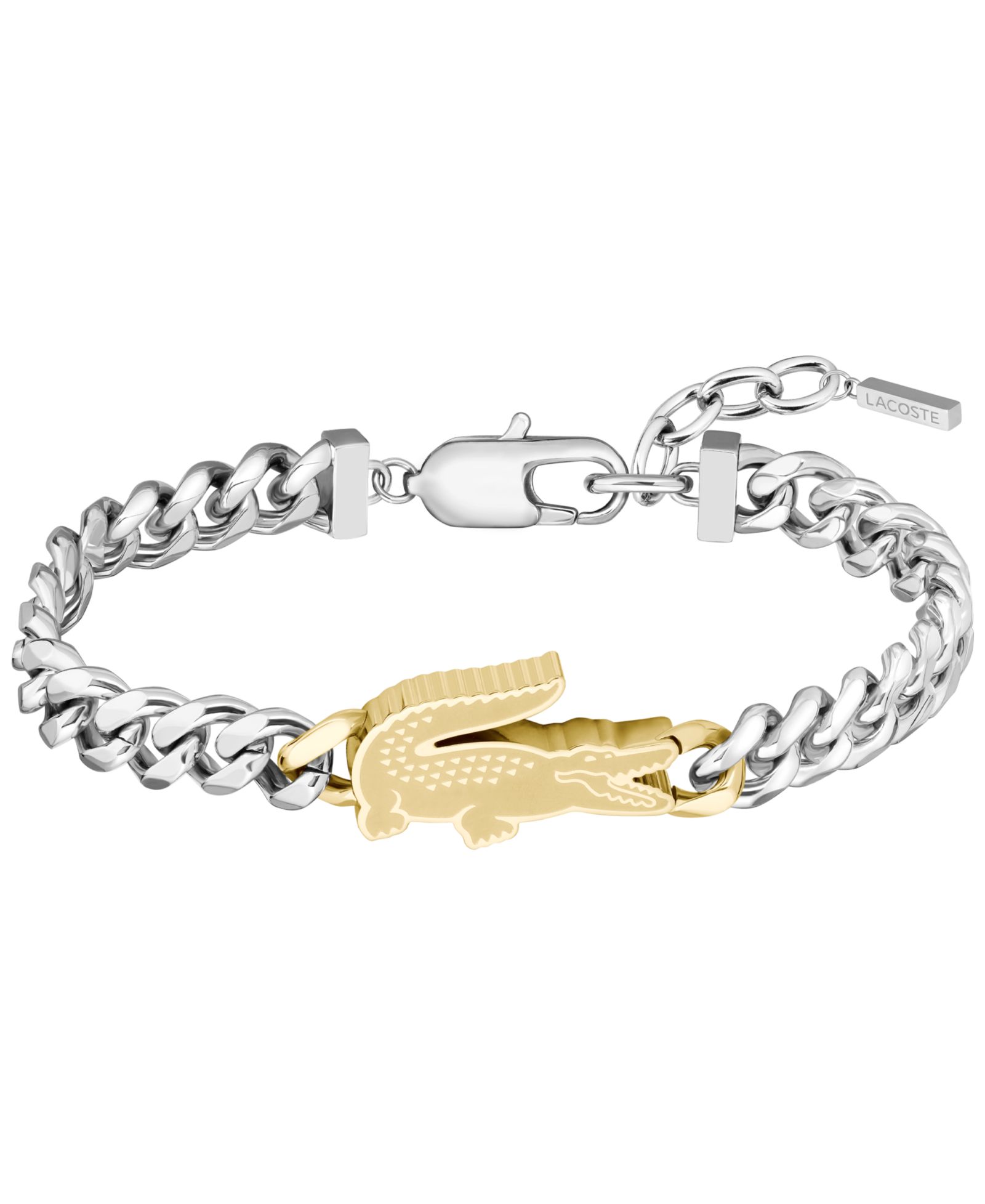 Lacoste Men's Arthor Silver-Tone Stainless Steel with Yellow Gold Chain Bracelet