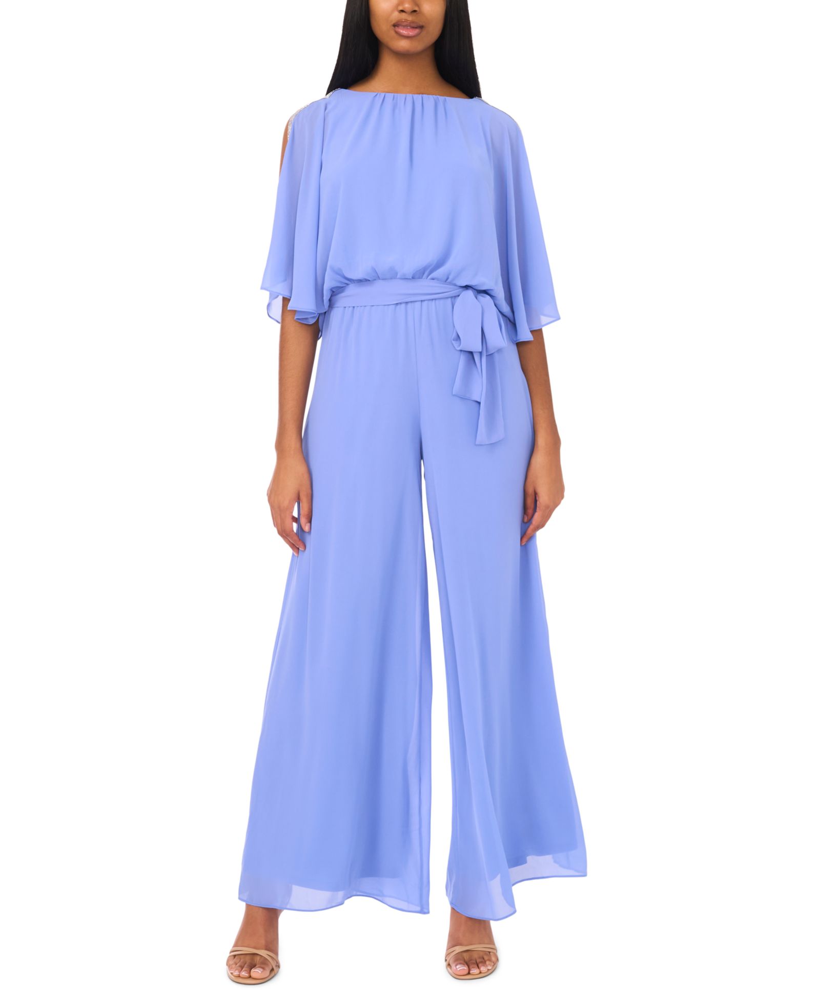 MSK Women's Belted Blouson Boat Neck Jumpsuit
