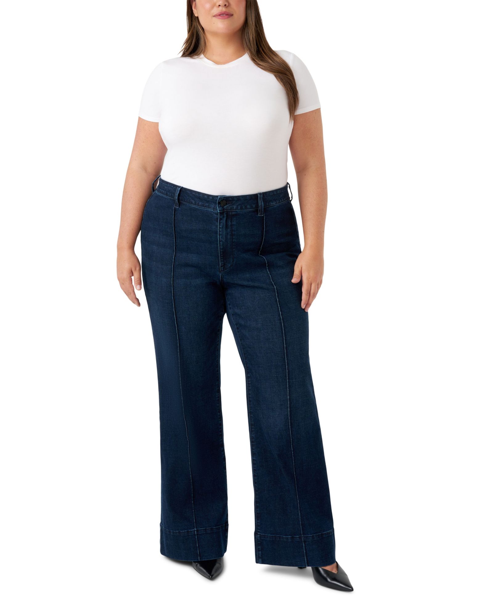 Seven7 Plus Size Pintuck Wide Leg Jeans