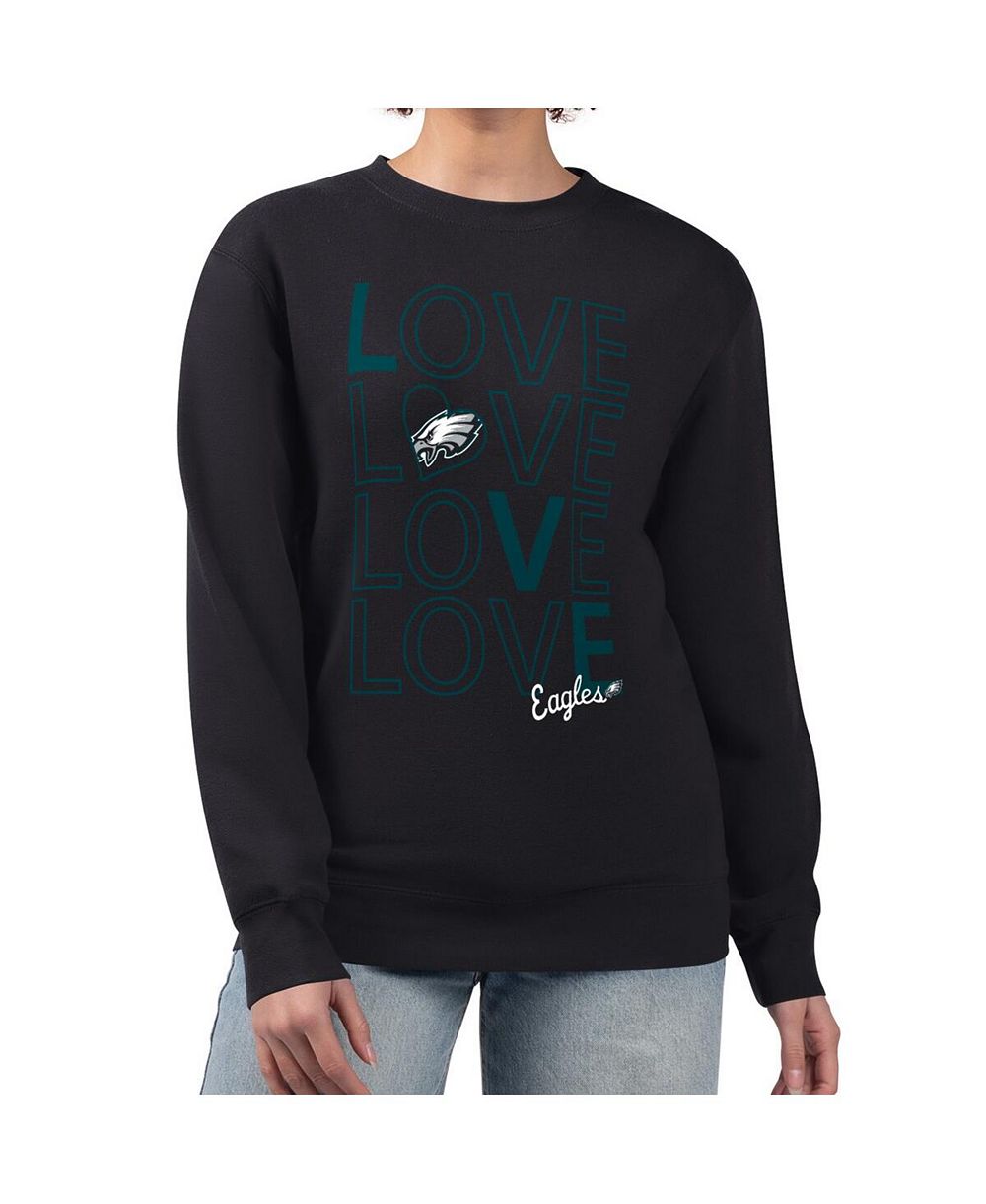 G-III 4Her by Carl Banks Women's Black Philadelphia Eagles Lots of Love Graphic Fleece Pullover Sweatshirt