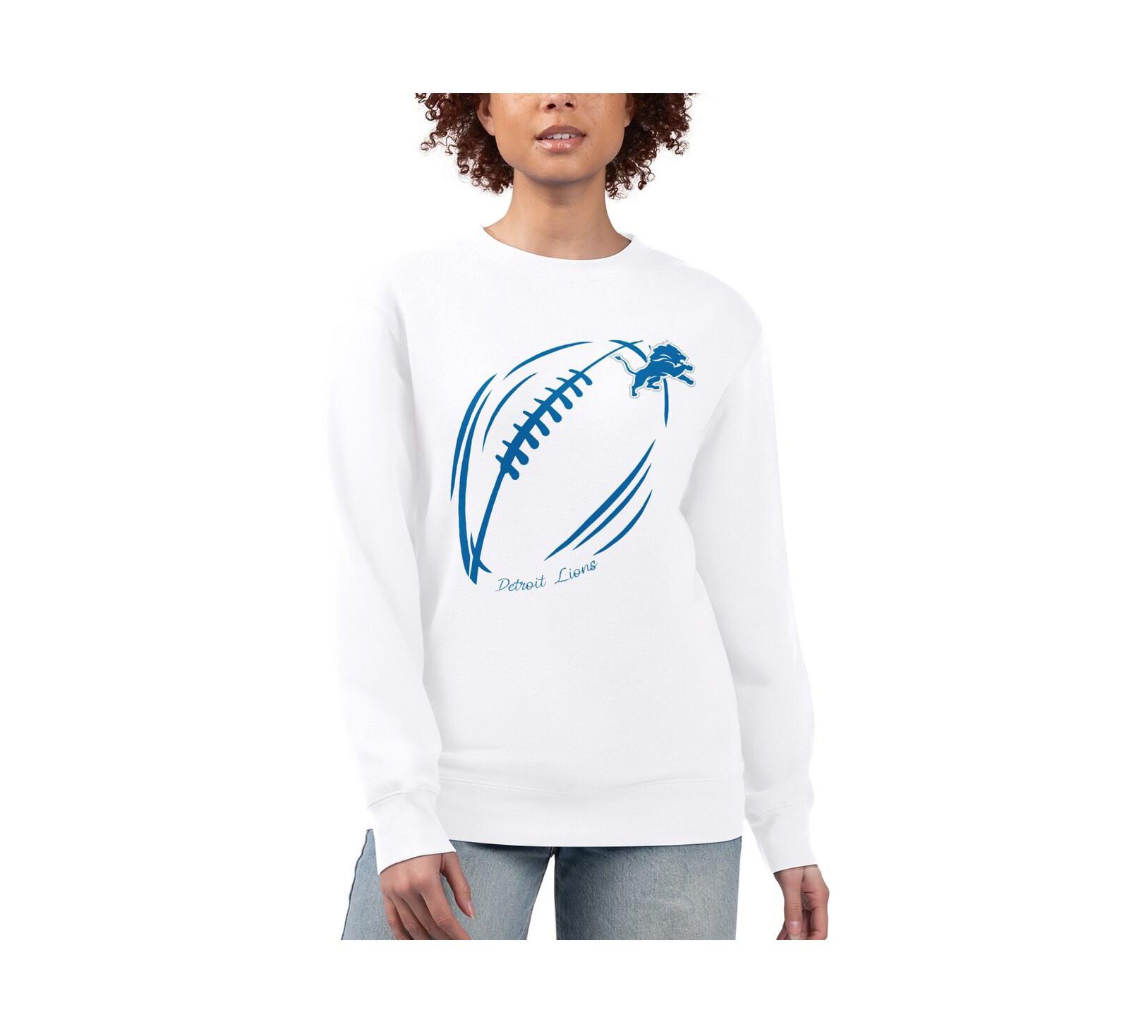 G-III 4Her by Carl Banks Women's White Detroit Lions Football Logo Graphic Fleece Tri-Blend Pullover Sweatshirt