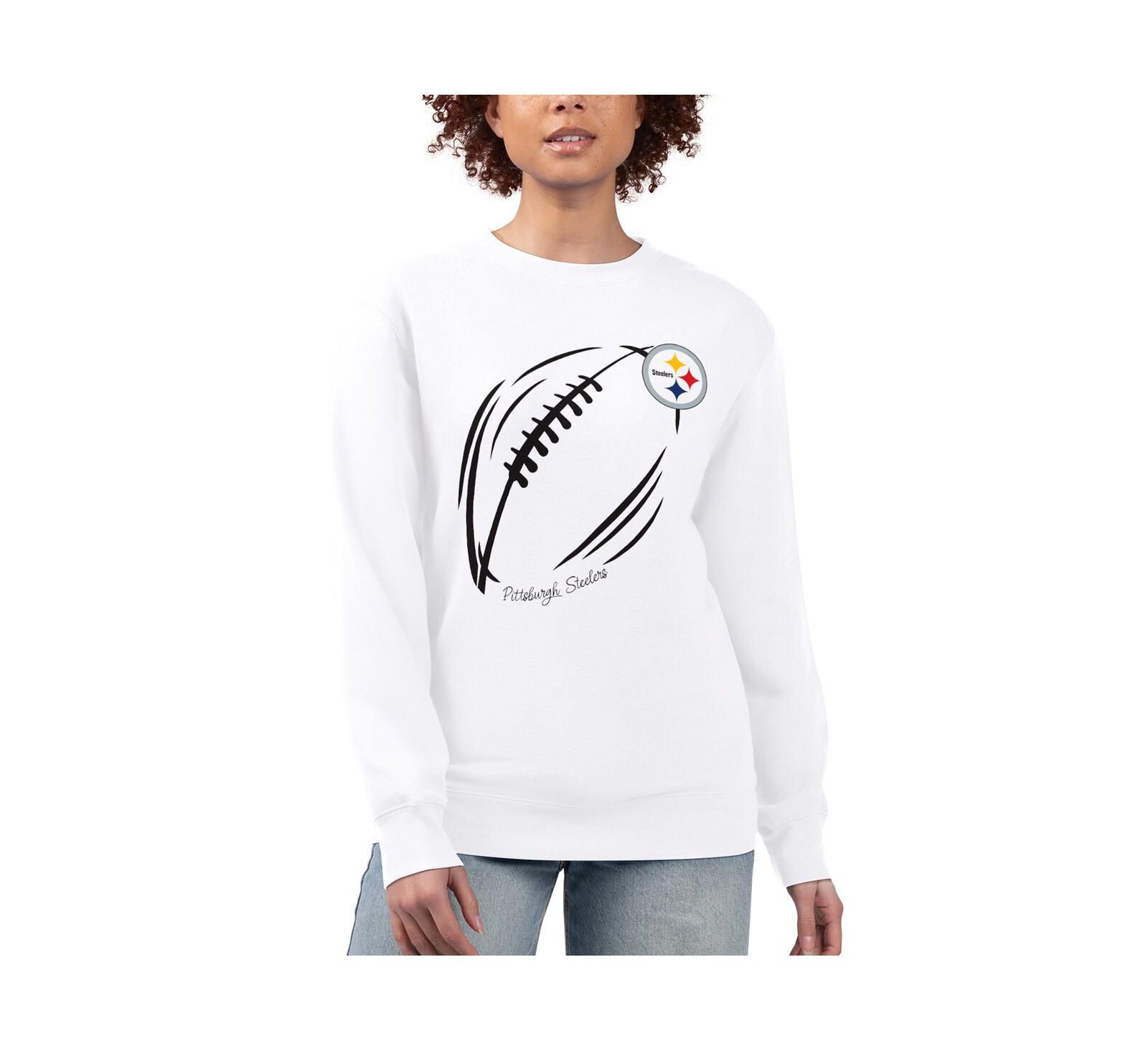 G-III 4Her by Carl Banks Women's White Pittsburgh Steelers Football Logo Graphic Fleece Tri-Blend Pullover Sweatshirt