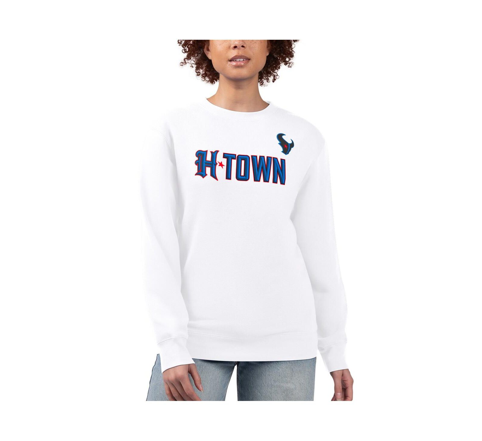 G-III 4Her by Carl Banks Women's White Houston Texans H-Town Fleece Pullover Sweatshirt