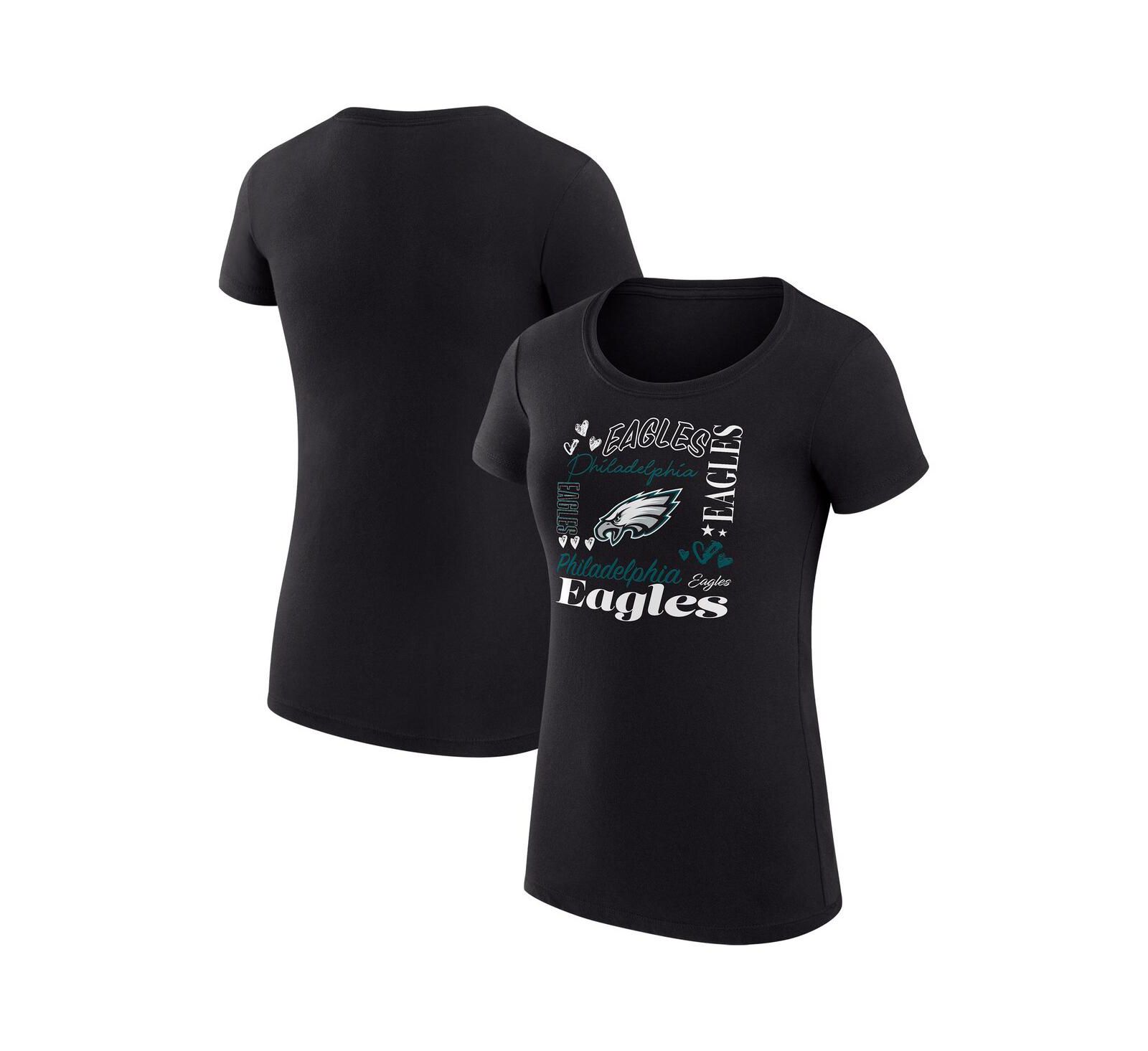 G-III 4Her by Carl Banks Women's Black Philadelphia Eagles Super-Slim Fit Lightweight Collage Team T-Shirt