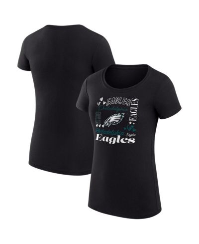 G-III 4Her by Carl Banks Women's Black Philadelphia Eagles Super-Slim Fit Lightweight Collage Team T-Shirt