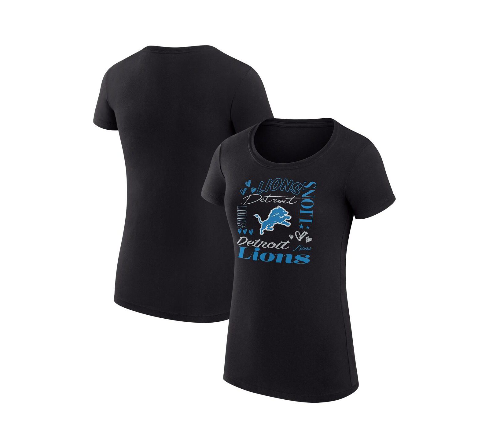 G-III 4Her by Carl Banks Women's Black Detroit Lions Super-Slim Fit Lightweight Collage Team T-Shirt