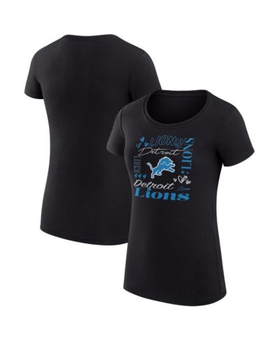 G-III 4Her by Carl Banks Women's Black Detroit Lions Super-Slim Fit Lightweight Collage Team T-Shirt