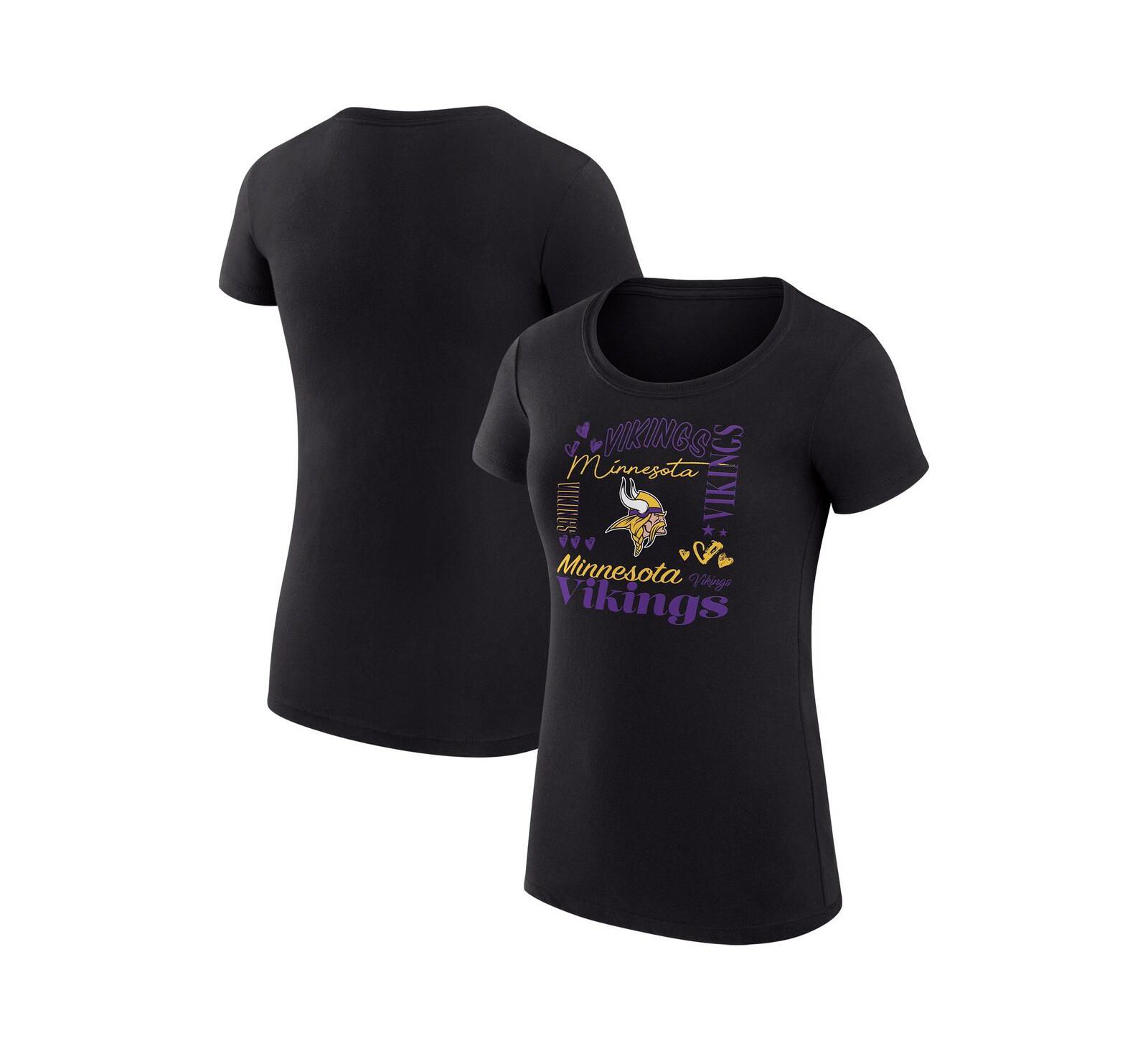 G-III 4Her by Carl Banks Women's Black Minnesota Vikings Super-Slim Fit Lightweight Collage Team T-Shirt