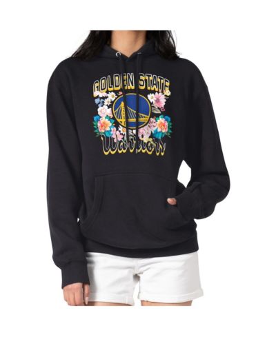 G-III 4Her by Carl Banks Women's Black Golden State Warriors Flowers Team Logo Graphic Fleece Pullover Hoodie