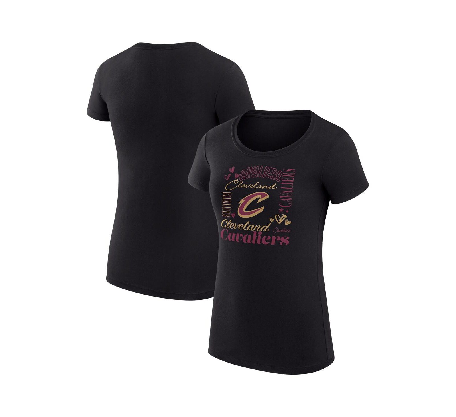 G-III 4Her by Carl Banks Women's Black Cleveland Cavaliers Super-Slim Fit Lightweight Team Name Collage Graphic T-Shirt