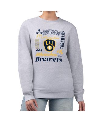 G-III 4Her by Carl Banks Women's Heather Gray Milwaukee Brewers Collage Team Graphic Fleece Pullover Hoodie