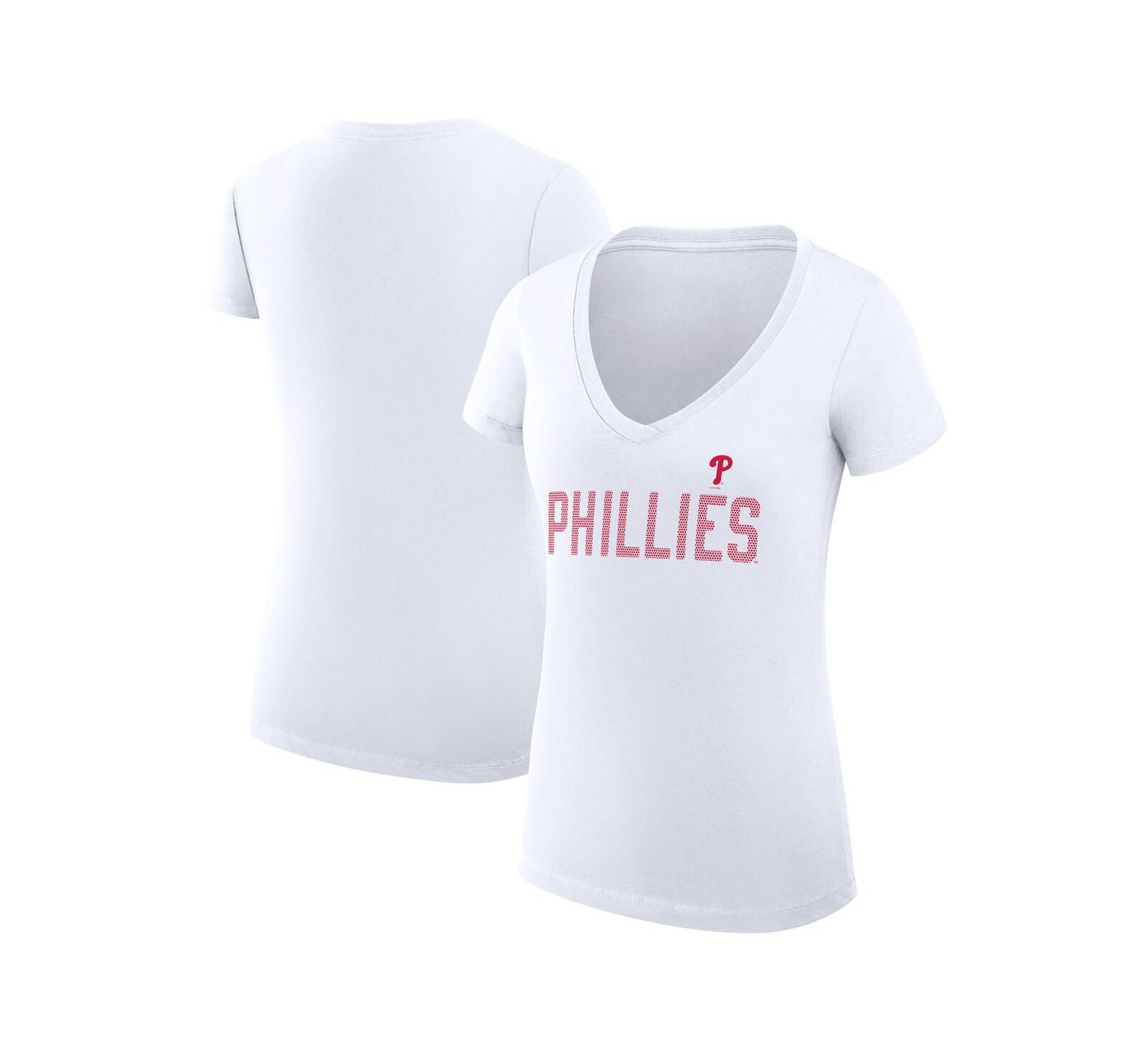 G-III 4Her by Carl Banks Women's White Philadelphia Phillies Super-Slim Fit Lightweight Dot Print V-Neck T-Shirt