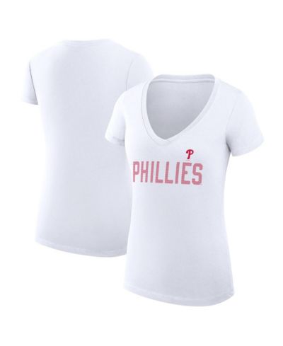 G-III 4Her by Carl Banks Women's White Philadelphia Phillies Super-Slim Fit Lightweight Dot Print V-Neck T-Shirt