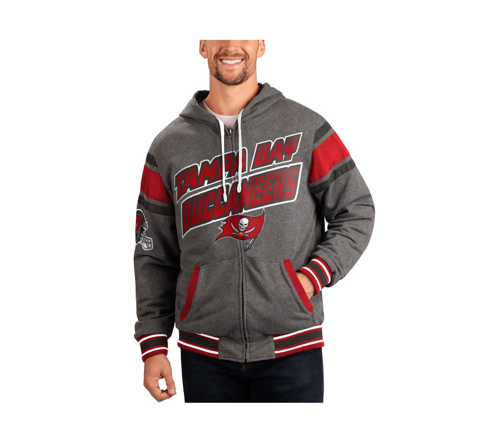 G-III Sports by Carl Banks Men's Red/Gray Tampa Bay Buccaneers Extreme Full Back Reversible Hoodie Full-Zip Jacket