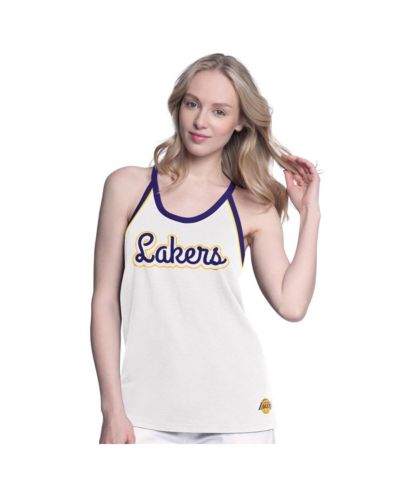 G-III 4Her by Carl Banks Women's White Los Angeles Lakers Curveball Racerback Scoop Neck Slub Tank Top