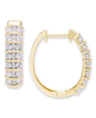 Macy's Diamond Hoop Earrings (1 ct. t.w.) in 10k Yellow Gold