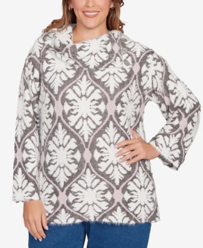Ruby Rd. Plus Size Medallion Jacquard Sweater Knit Top