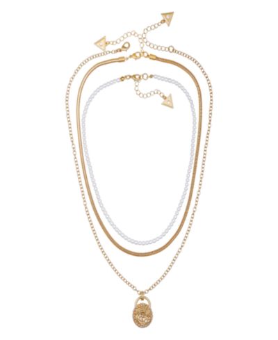 Многослойное ожерелье GUESS с имитацией жемчуга и цепью