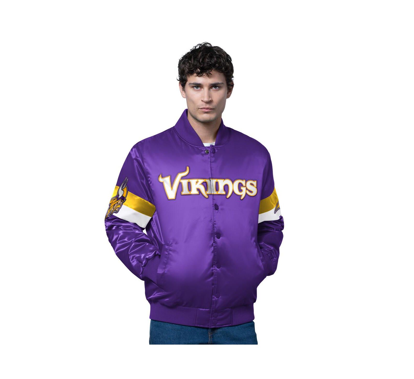 Starter Men's Purple Minnesota Vikings Triple Option Satin Varsity Full-Snap Jacket