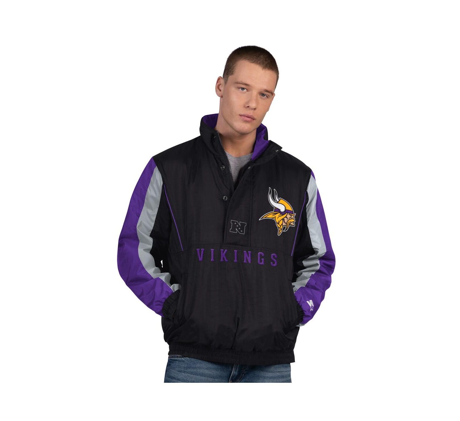 Starter Men's Black Minnesota Vikings Thursday Night Gridiron Half-Zip Jacket