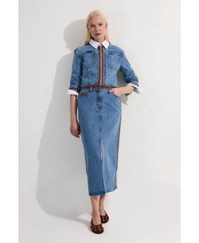 Женский куртка Karen Millen Denim and Leather Collarless