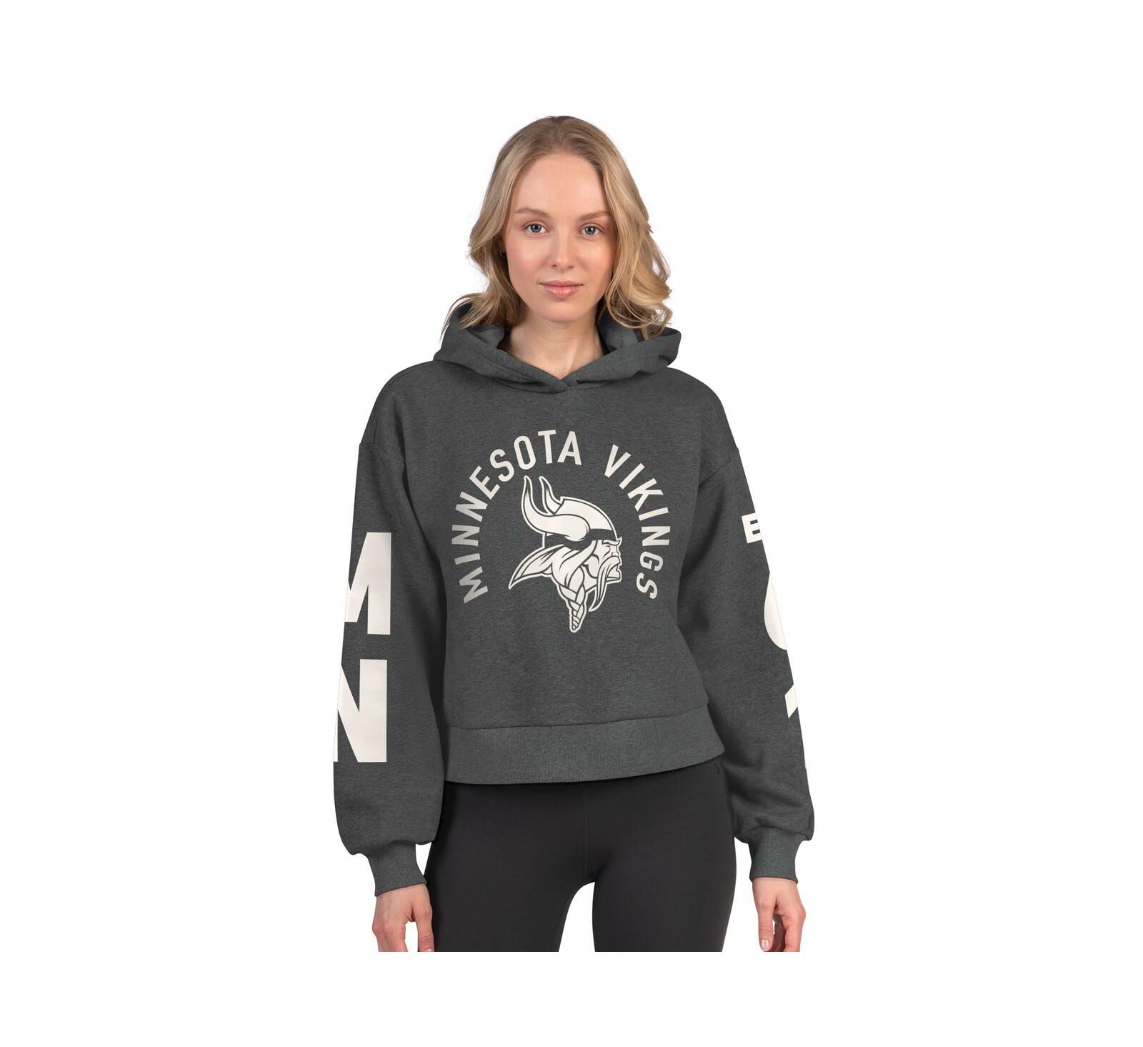Starter Women's Heather Charcoal Minnesota Vikings Star Player Cropped Fleece Pullover Hoodie