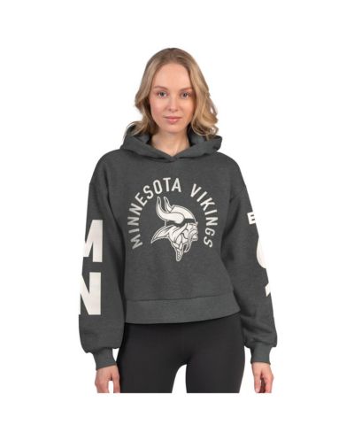 Starter Women's Heather Charcoal Minnesota Vikings Star Player Cropped Fleece Pullover Hoodie