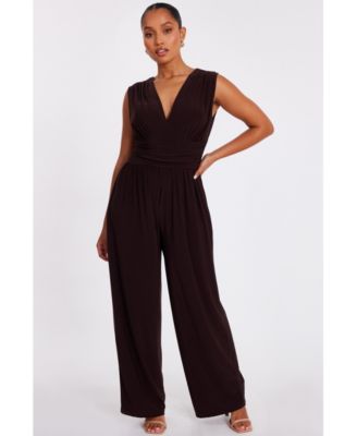 QUIZ Women's ITY V-Neck Ruched Detail Jumpsuit