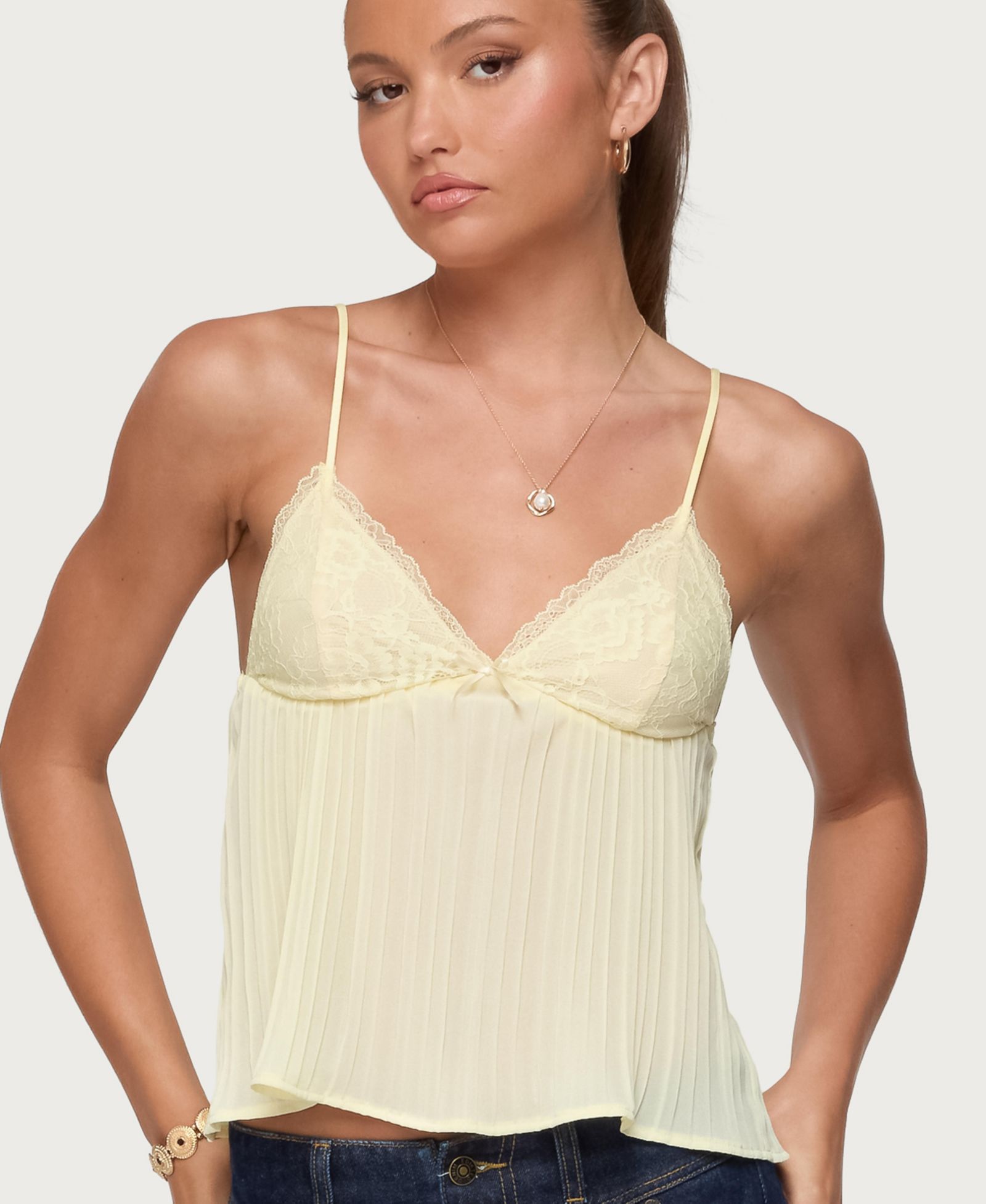 Edikted Women's Rhian Lacey Pleated Babydoll Top