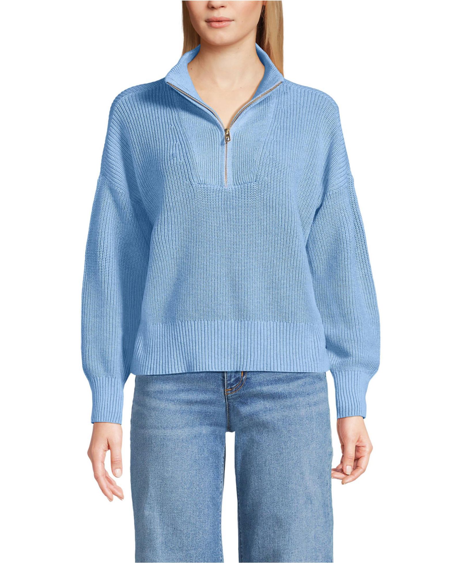 Lands' End Women's Drifter Shaker Wedge Quarter Zip Sweater