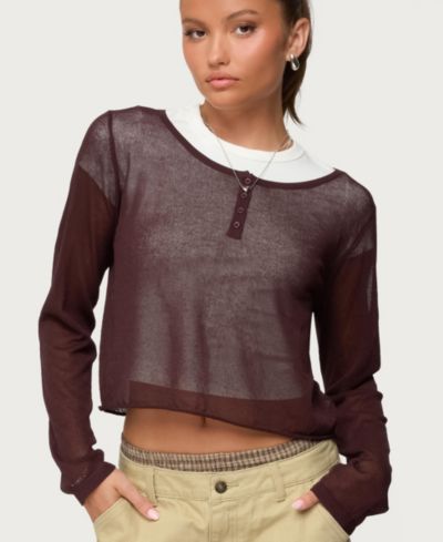 Edikted Women's Kilian Sheer Knit Henley Top