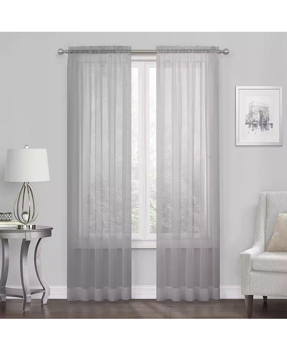 Kate Aurora Essential 1 Piece Silver Gray Sheer Voile Rod Pocket Window Curtain Panel