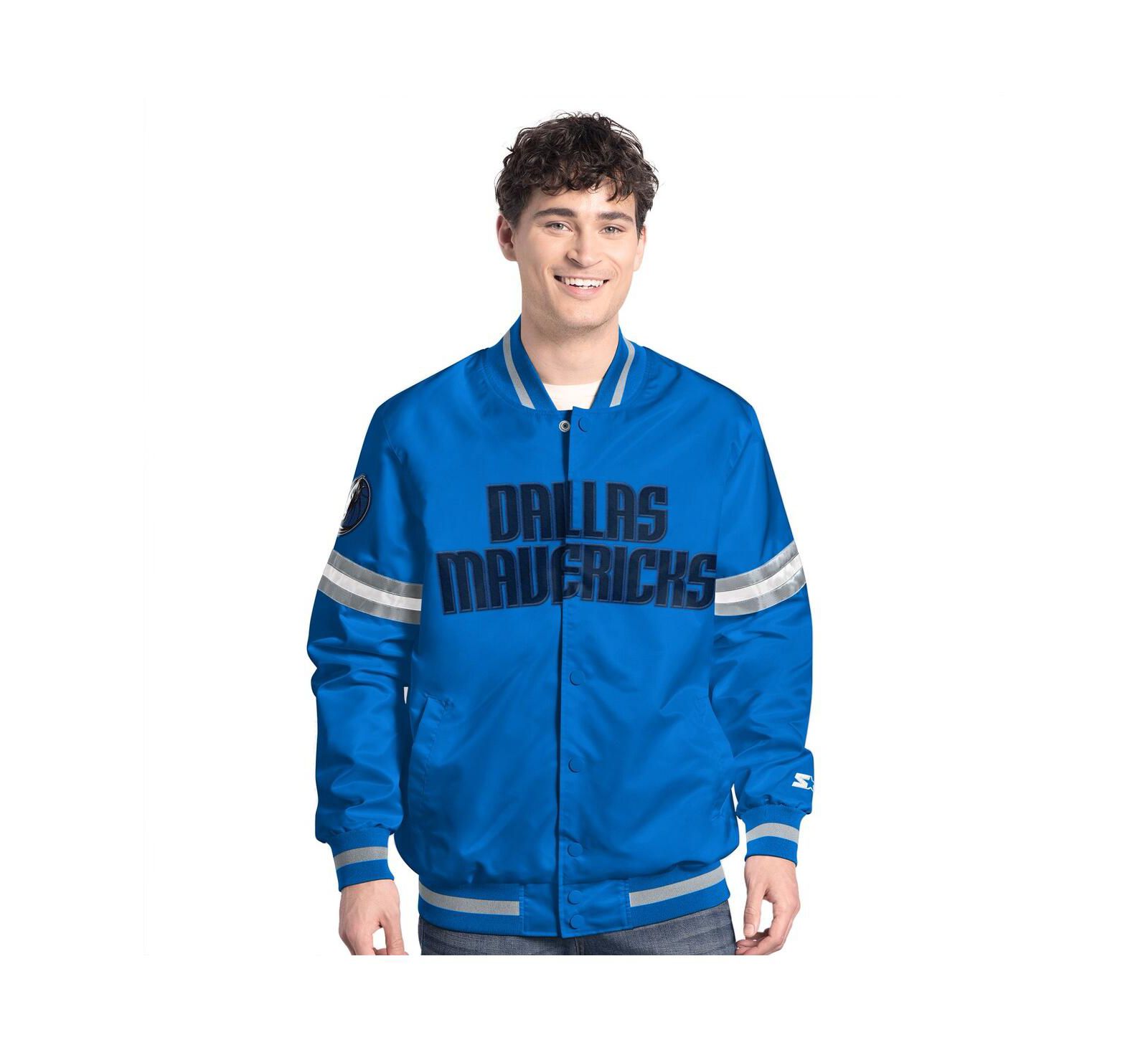 Мужская университетская куртка Starter Blue/Silver Dallas Mavericks Scout Full Snap Varsity