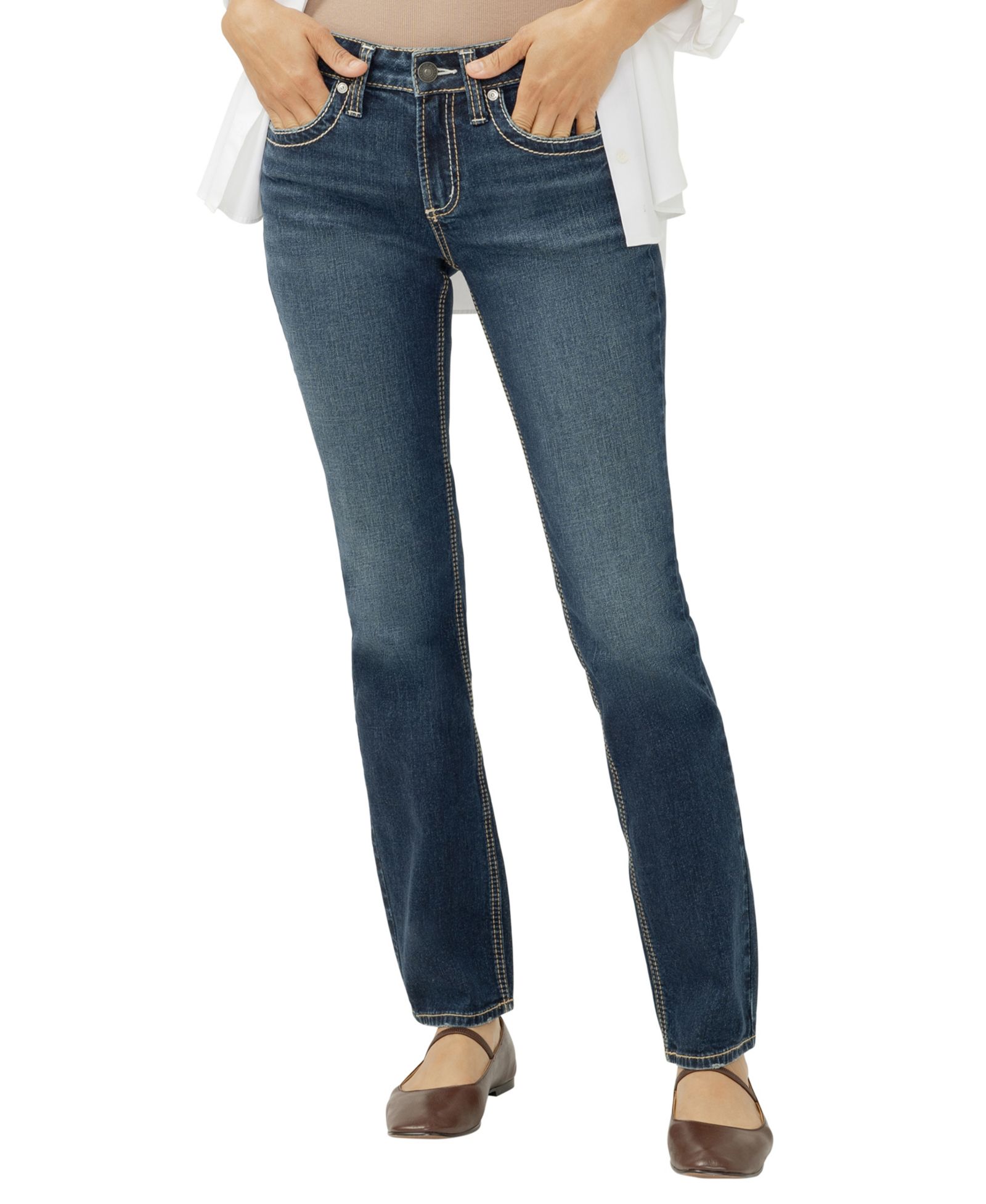 Silver Jeans Co. Women's Suki Mid Rise Curvy Fit Straight Leg Jeans