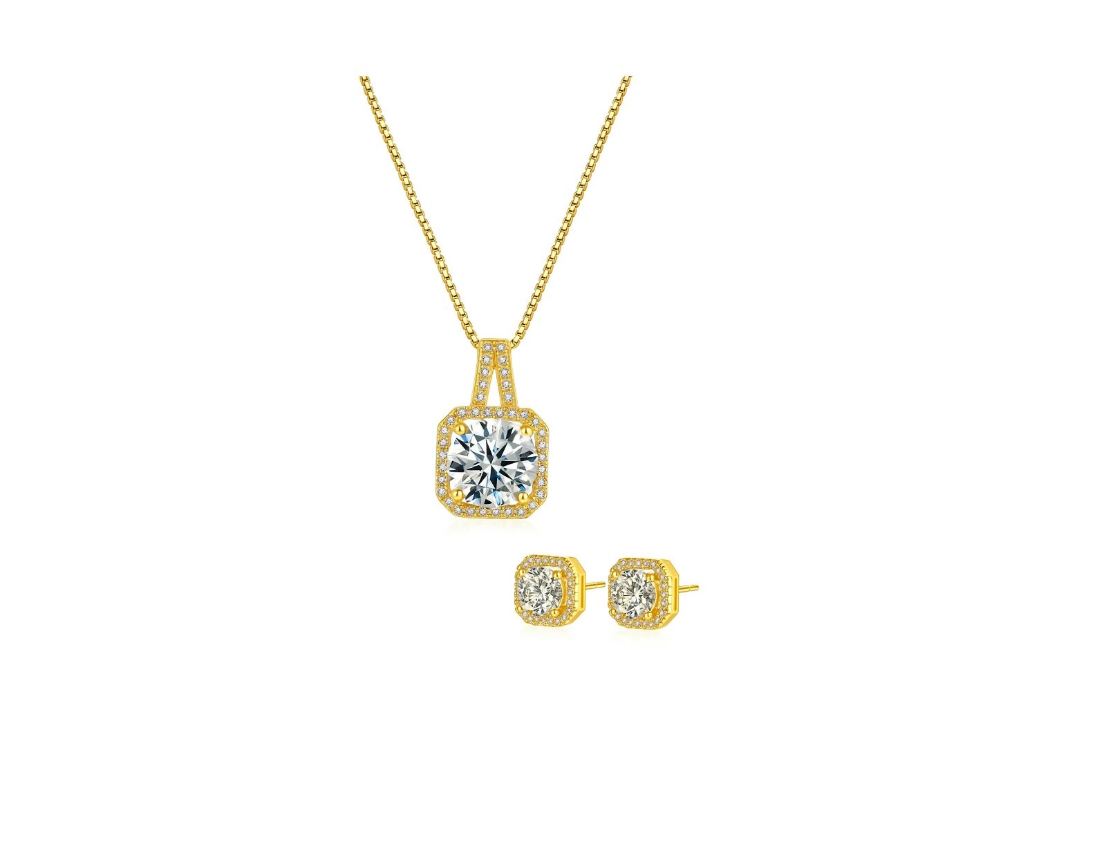 Ariana Halo Necklace and Stud Earring Set