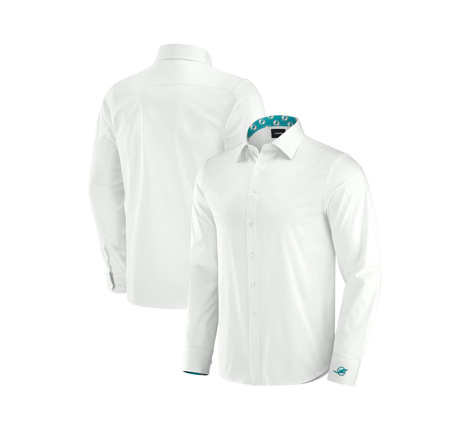 J. Palmer Men's White Miami Dolphins Man-In-Motion Long Sleeve Button-Up Dress Shirt