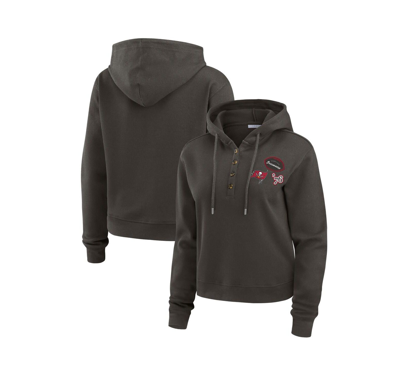 WEAR by Erin Andrews Women's Pewter Tampa Bay Buccaneers Waffle Hoodie Pullover Top